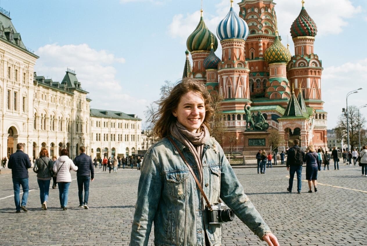A young woman exploring Red Square in Moscow
